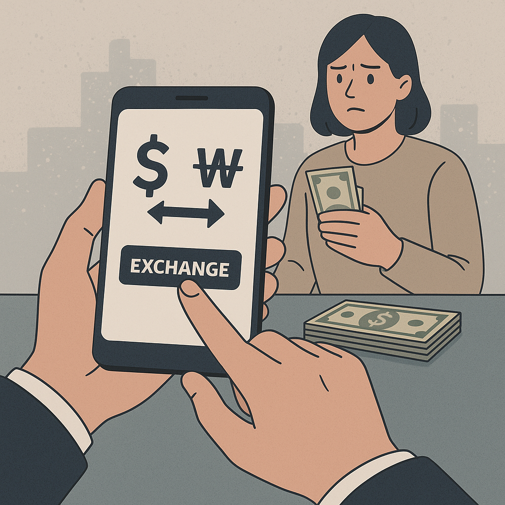 당근마켓 달러 환전 3자사기 상황을 설명하는 일러스트